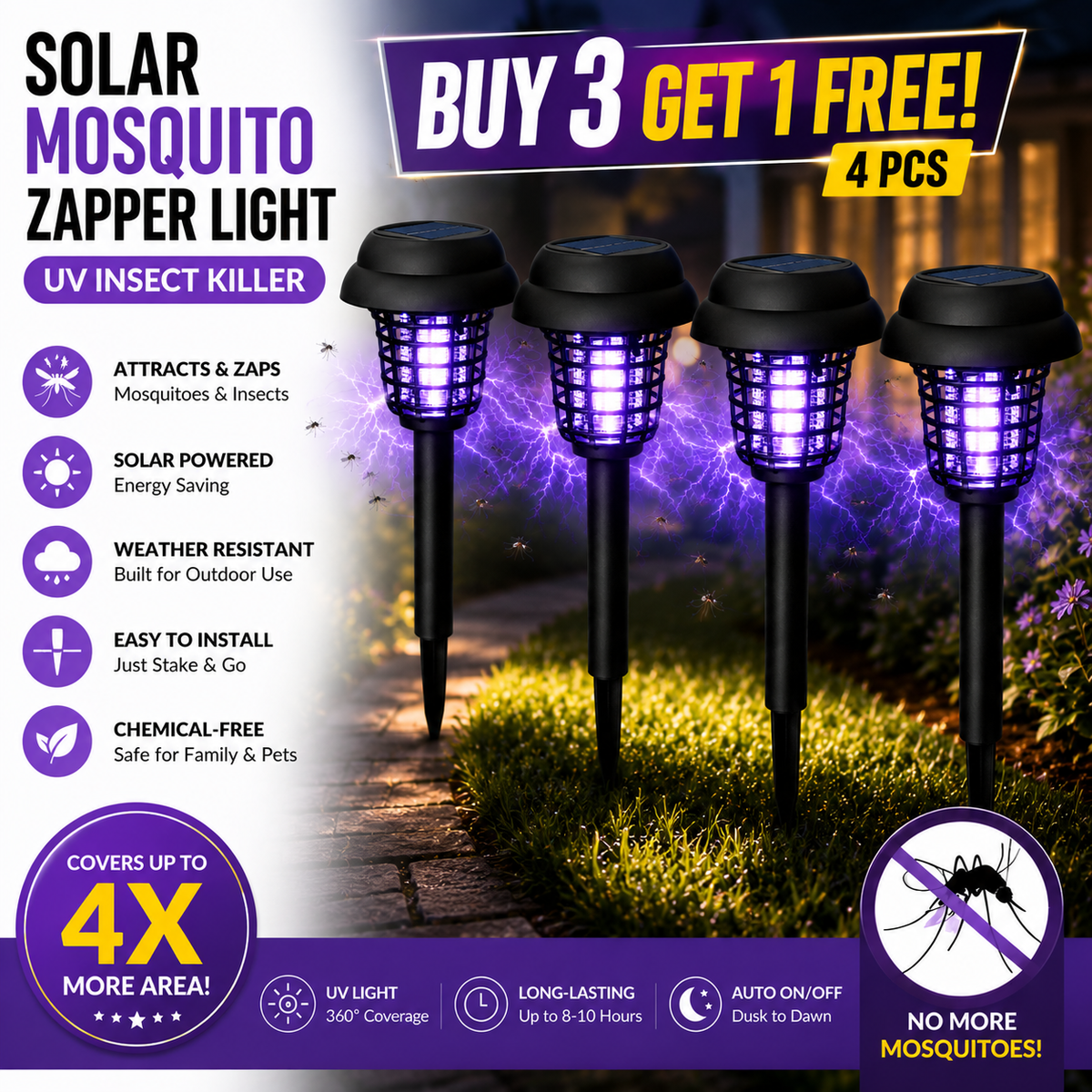 Solar Mosquito Zapper Light – Outdoor Garden Stake Lamp, UV Insect Killer