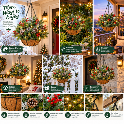 Pre-Lit Christmas Hanging Basket |🎄 Pre-lit, weather-resistant, and zero maintenance