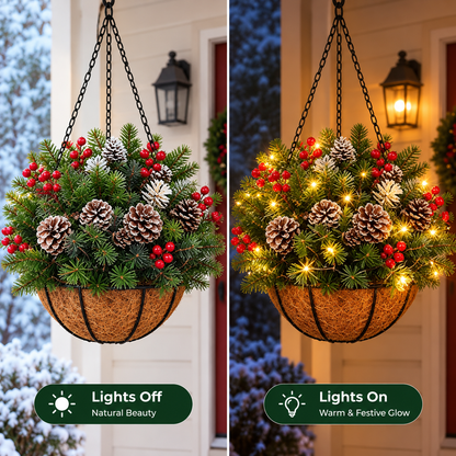 Pre-Lit Christmas Hanging Basket |🎄 Pre-lit, weather-resistant, and zero maintenance