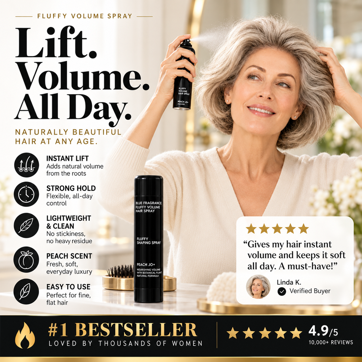 💁 LIMITED-TIME 50% OFF! Fluffy Hair Shaping Spray, Long Lasting Peach Scent Volumizing Hair Mist for All-Day Hold
