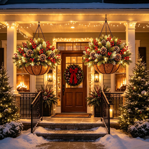 Pre-Lit Christmas Hanging Basket |🎄 Pre-lit, weather-resistant, and zero maintenance